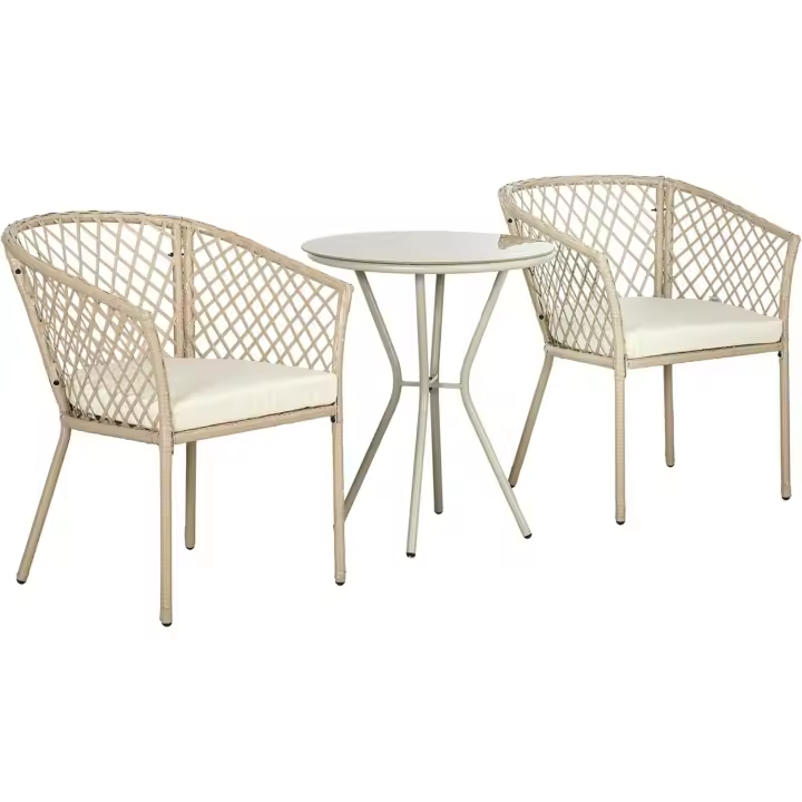 Jardín Juego de 3 Piezas Muebles de Jardín de Ratán con Cojines Extraíbles para Exterior Terraza Césped Balcón Caqui - 1