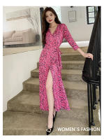Falda envolvente de vacaciones junto al mar 2025 primavera y verano nueva impresión de manchas temperamento pieza delgada longitud del vestido - details 5