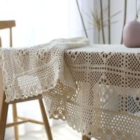 Mantel de crochet beige decorativo hueco, cubierta rectangular para mesa de comedor con borlas, decoración estética para salones de bodas - details 14