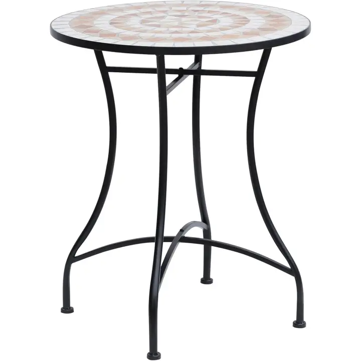 Mesa de Jardín Mesa Mosaico Cerámica y Redonda Mesita de Café para Terraza Balcón Φ60x71cm - 1