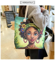 Nueva bolsa de mano bolsa de playa Bart pintado pintura bolsa de dibujos animados lino bolsa de lona de gran capacidad negro hermosa mujer - details 11