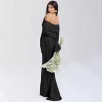 BUNO-Oligai elegante vestido ajustado con hombros descubiertos 2025 nuevo en blanco vestido largo de encaje con mangas acampanadas vestido de invitados de boda para mujer - details 20