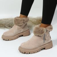 Botas de invierno de las mujeres de moda, zapatos de algodón cálidos y gruesos, forro de agarre a mitad de la pantorrilla, las mujeres de una sola pieza de invierno botas de ante tobillo - details 3