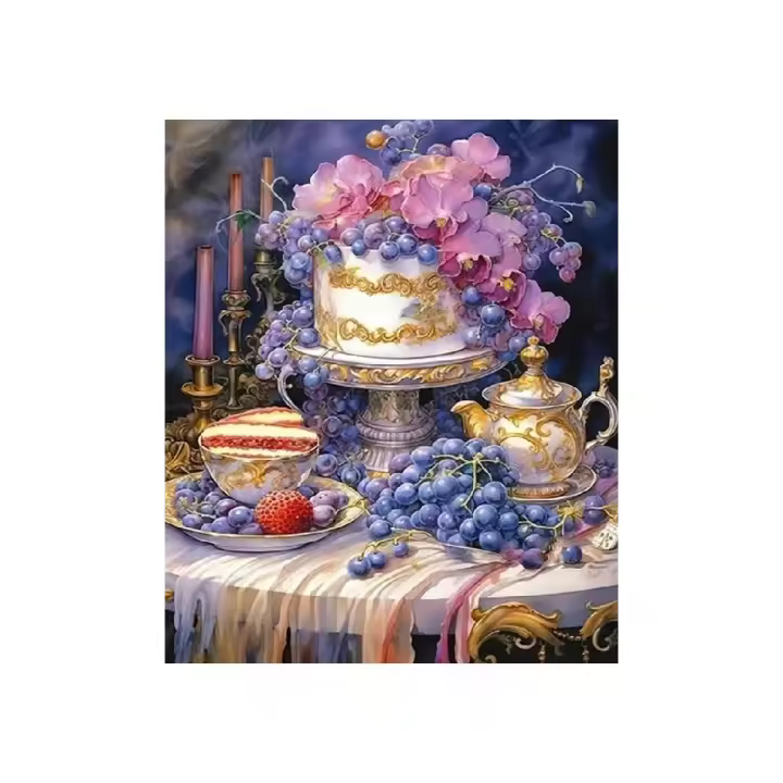 Ruopoty-pintura por números de Interior para adultos, arte de pared, pintura por números con Marco, fruta de uva - 1