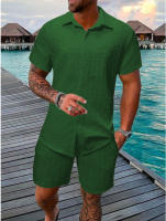 2025 verano jacquard traje de manga corta hombres vacaciones estilo casual camisa pantalones cortos conjunto de dos piezas - details 1
