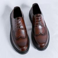 Zapatos de cuero Derby para hombres, calzado de encaje hasta pisos, Negro Sólido, Simple de negocios, fiesta, boda - details 2