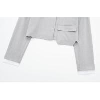 OUWU- Conjunto De 2 Piezas A La Moda Para Mujer, Camisas Grises Con Cuello De Solapa Y Pantalones Cortos Con Cremallera Lateral Vintage, Conjunto De Pantalones Cortos Elegantes Para Mujer - details 5