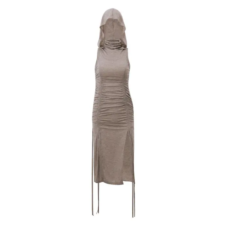 BUNO Vestido vintage de mujer con abertura alta, mini sin mangas, cintura fruncida, estilo bohemio, vestido de vacaciones de verano - 1