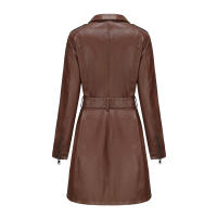 Gabardina cortavientos de piel sintética para mujer, chaquetas con cinturón, abrigo largo medio - details 44
