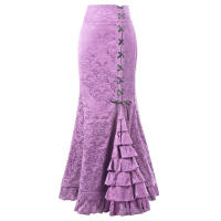 Falda larga con estampado Vintage para mujer, vestido Punk, cola de pez, cola de sirena, vendaje con cordones, cintura alta - details 5