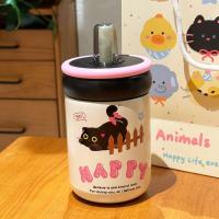 Botella de agua térmica duradera de 500ML con asa, taza de vacío de acero inoxidable 316, tapa de gato de dibujos animados, taza de té de paja para niños y niñas - details 4