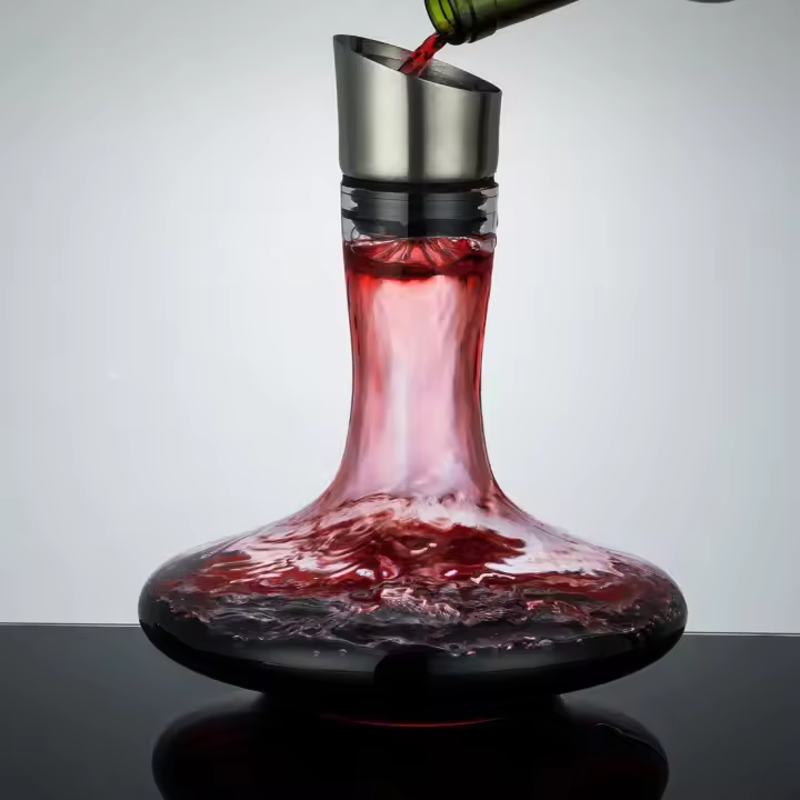 Decantador de Vino con Aireador y Filtro Incorporados, Botella de Vino Tinto Decantador de Vino, Aireador, Regalos para el Vino, Vidrio de Cristal 100% Soplado a Mano - 1