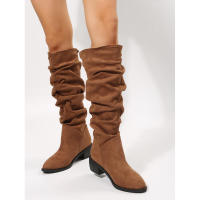Ots de tacón grueso de ante plisado para mujer, talla grande, novedad, invierno - details 5