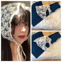 Pañuelo triangular estilo campo dulce, turbante, envolturas de encaje, bufanda para el cabello, diademas, banda para el cabello, bufanda triangular, viaje - details 1