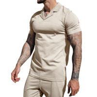 Verano 2025 para hombre, camiseta casual de manga corta con cuello polo y solapa en V, color sólido. - details 16