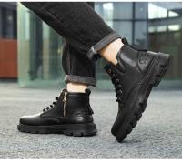 con botas de cuero de estilo retro, suelas gruesas, zapatos casuales de caña alta para hombre resistentes al desgaste, cremalleras laterales - details 13