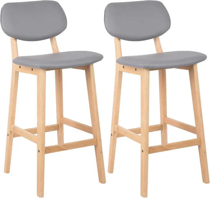 Bien acolchado asiento y respaldo de cuero artificial, silla de diseño de madera blanca. - 1