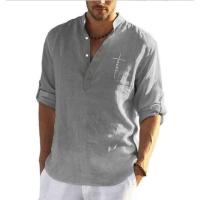 Blusa de algodón para hombre, camiseta informal de media manga con cuello Henley, talla grande, negro, blanco, gris, verde, 3xl, 2xl - details 3