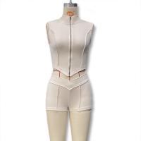 Conjunto de Top Corto Ajustado sin Cuello con Cremallera de Color Sólido para Mujer Primavera/Verano 2025 y Shorts Ajustados de Cintura Alta. - details 5