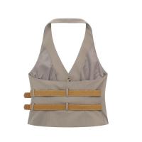 OUWU-Conjunto de moda para mujer, chaleco de cuello alto, pantalones sueltos, estilo americano y europeo, color Beige, novedad de primavera - details 2