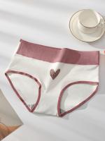 4 piezas de bragas con estampado de corazón, cómodas y transpirables, estampado rosa, lindas, ajuste ceñido, cintura media-alta para mujer. - details 5