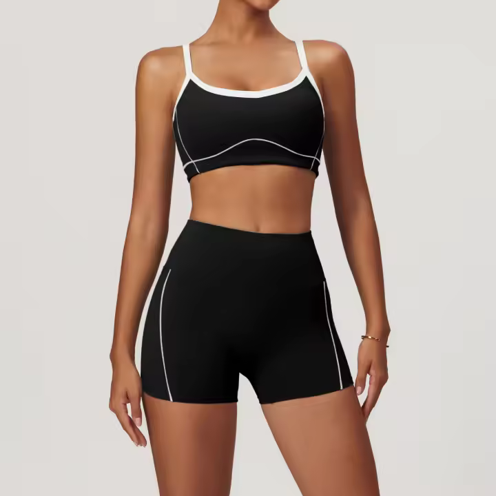 Conjunto de Yoga sin Mangas Estilo Gimnasio para Mujeres Conjunto Deportivo de Primavera/Verano con Levantamiento de Cintura y Cadera Bra+Shorts - 1