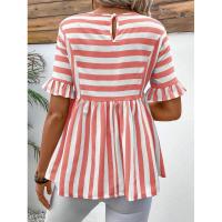 Nuevo Vestido camisero de verano para mujer, cuello redondo, manga con volantes, holgado, cómodo, a rayas - details 24