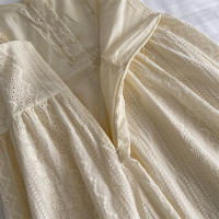 Vestido elegante de encaje ahuecado con silueta interior de línea A, vestido sin tirantes, diseño de cintura alta, falda larga sin mangas - details 10