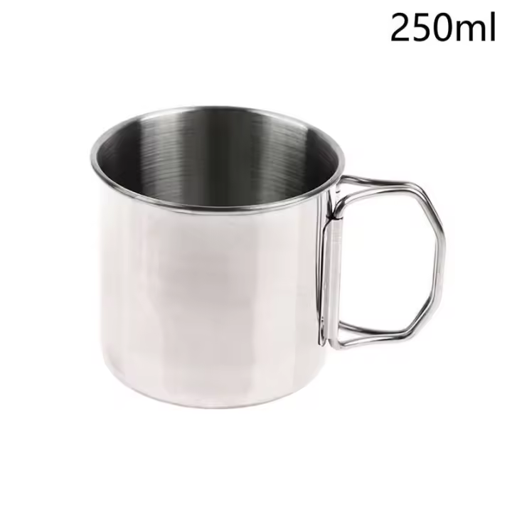 Taza de acero inoxidable con asa plegable, armas de fuego portátiles, taza, accesorios para acampar al aire libre, 1 pieza. - 1