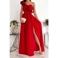 Vestido Largo con Borde Volantes y Lazos para Un Solo Hombro Moda Femenina - details 10