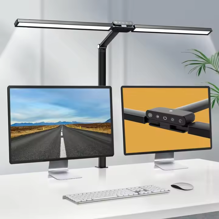 Lampara led escritorio con abrazadera, 78cm 24W lámpara flexo de fuente de luz doble, con sensor de luz, 5 temperaturas color, 5 niveles brillo, para estudio, monitor, oficina, estudiar - 1