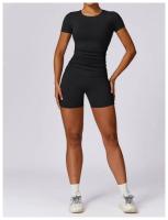 Conjunto de Yoga Sin Costuras para Mujer 2 Piezas Traje de Gimnasio con Top Corto de Manga Corta y Shorts para Correr Ropa Deportiva Activa Material Exterior de Nylon - details 14