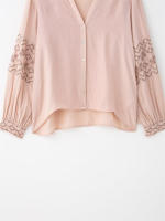 OUWU- Moda Para Mujer, Blusa Rosa Bordada Con Una Botonadura, Camisas Vintage De Manga Larga Con Cuello En V Para Mujer, Camisas Elegantes Para Mujer - details 5