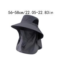 Sombrero de pescador con cordón extraíble y cubierta para el cuello con máscara, sombrero para el sol de ala ancha, sombrero de senderismo de secado rápido de Color sólido - details 2