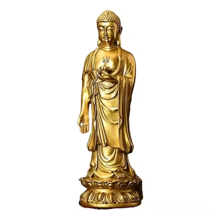 Latón de pie Shakyamuni Buda decoración del salón del hogar Artesanía de metal - 1