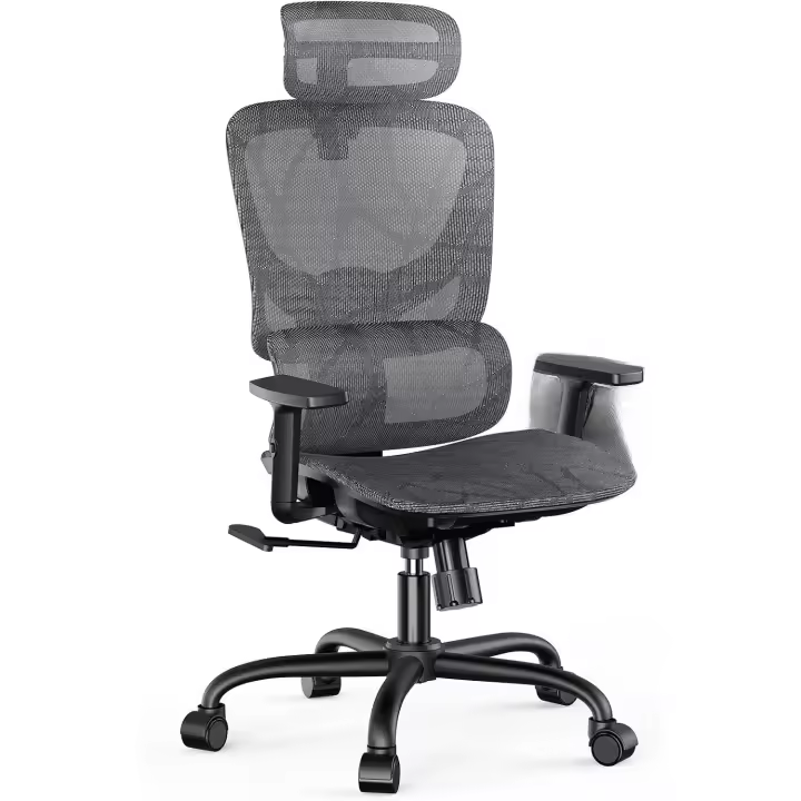 Silla de Oficina Ergonómica Silla de Oficina con Resalto Alto, Silla de Computadora de Malla con Soporte Lumbar, Resalto Doble y Ajustable - 1