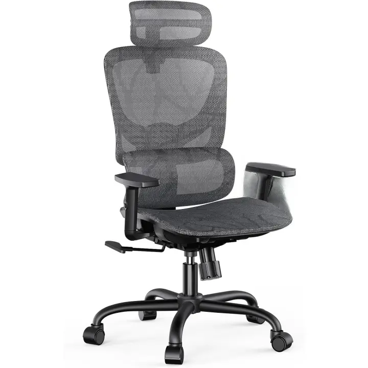 Silla de Oficina Ergonómica Silla de Oficina con Resalto Alto, Silla de Computadora de Malla con Soporte Lumbar, Resalto Doble y Ajustable - 1