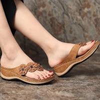 Women Flower Wedge Flip Flops Solid Color Non-slip Arch Support Slides Shoes Casual Outdoor Slippers - details 3