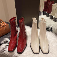 Nuevas botas de mujer invierno estilo europeo y americano cabeza cuadrada cremallera trasera botas cortas de mujer tacón grueso botas de tacón medio botas Martin de mujer 2025 - details 7