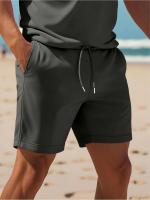 Traje casual de verano para hombre: polo ligero de manga corta para golf y pantalones cortos con cordón de color sólido con bolsillos - details 13