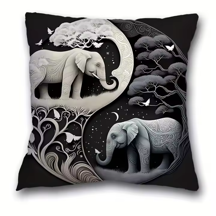Funda De Felpa Corta Con Estilo Elefante, Decoración Temática De Cojín Cuadrado, Almohada, 1 unidad - 1