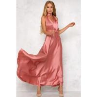Vestido largo de seda de Color sólido profundo de Amazon, vestido de noche sin mangas de nuevo estilo de verano para mujer para banquetes - details 4