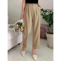 Pantalones de mujer de cintura alta negros de pierna ancha fluidos con bolsillos algodón de calidad Original - details 8