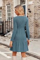 Vestido de manga larga con suéter hasta la rodilla informal con bolsillo y cuello redondo para mujer - details 16