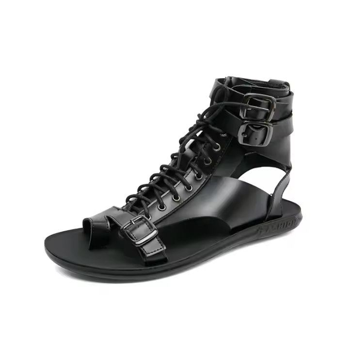 Sandalias planas de diseñador para hombre, zapatos informales con cordones de lujo, zapatos de playa transpirables para exteriores, sandalias romanas de alta calidad para hombre, novedad de 2025 - 1