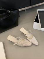 Hada francesa viento punta cabeza bolsa cabeza media zapatillas mujer usando nuevo tacón delgado arrugado zapatillas geniales - details 32