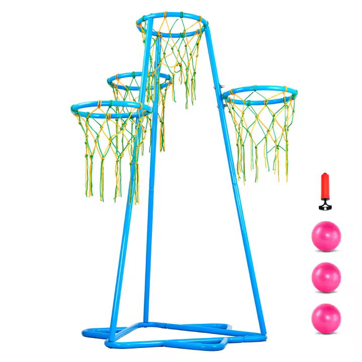 SucceBuy Aro de baloncesto para niños, aros de baloncesto para niños de 4 aros. Soporte de baloncesto portátil con alturas ajustables y 3 pelotas. - 1