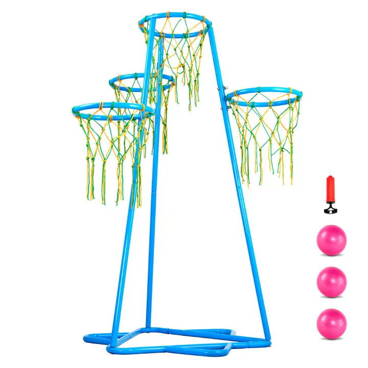 SucceBuy Aro de baloncesto para niños, aros de baloncesto para niños de 4 aros. Soporte de baloncesto portátil con alturas ajustables y 3 pelotas. - 1