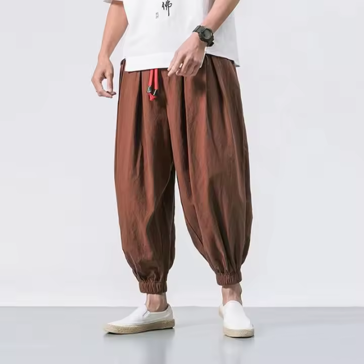 Nuevos pantalones Harem de gran tamaño, pantalones de chándal holgados de algodón y lino de estilo chino, pantalones casuales de alta calidad para hombres - 1
