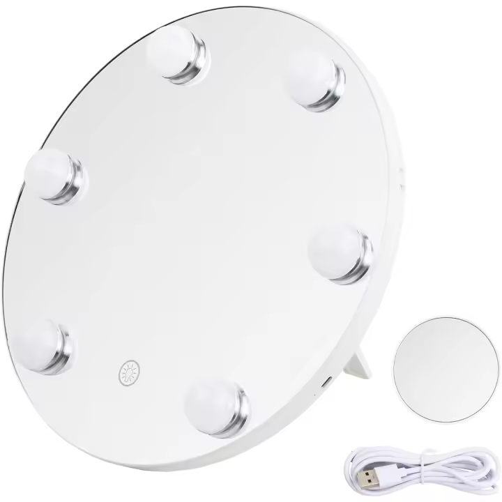 Tocador de maquillaje ligero con 3 modos Led, 6 luces, aumento de 10X, espejo de mesa cosmético, Control táctil, regalo para - 1